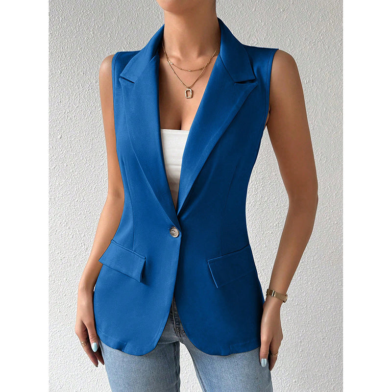 Women's Sleeveless Vest Blazer Casual Open Front Work Office Tops Jacket CJ
