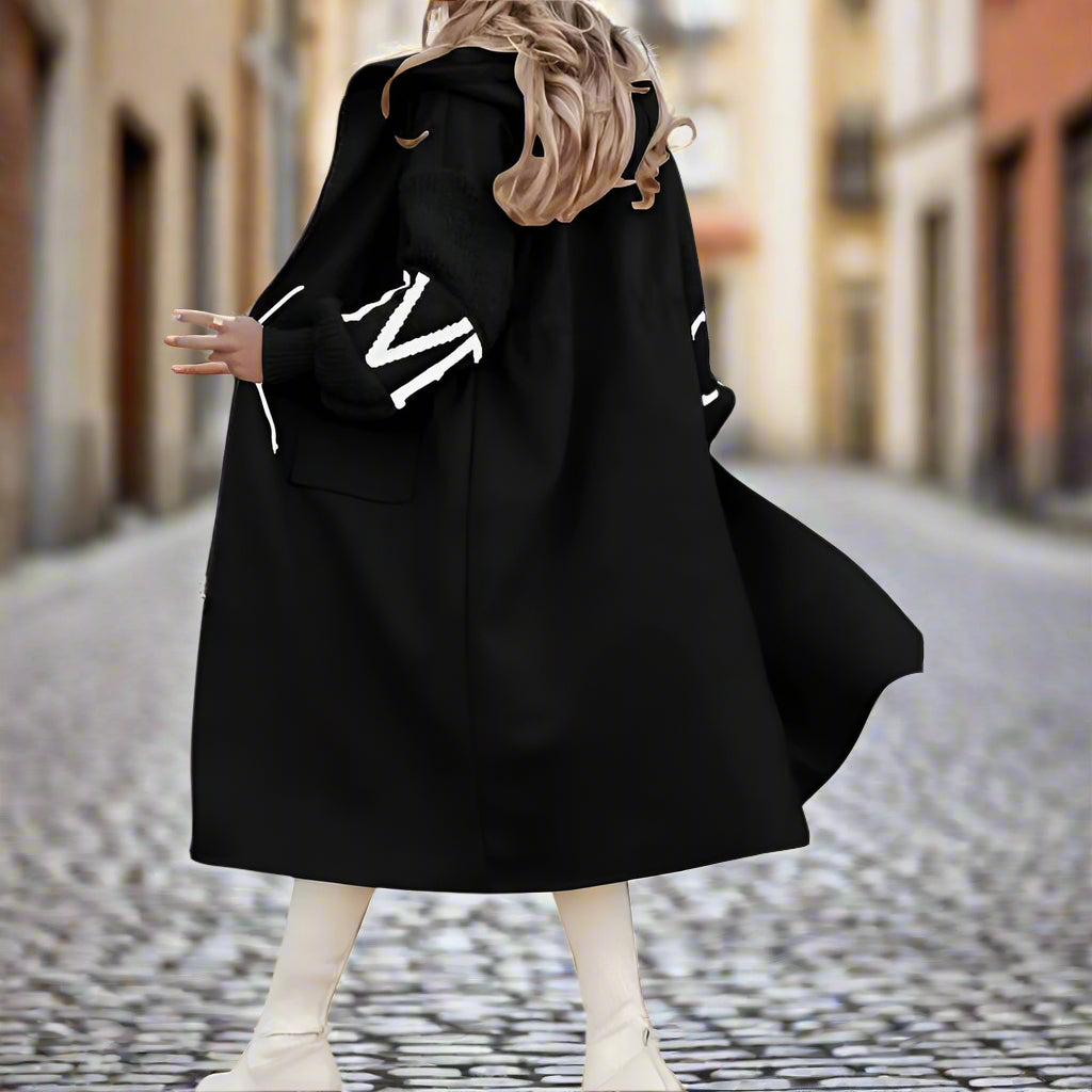 Women's Long Sleeve Letter Print Hooded Coat With Pockets - Zip Front Long Windbreaker For Spring&Fall CJ US