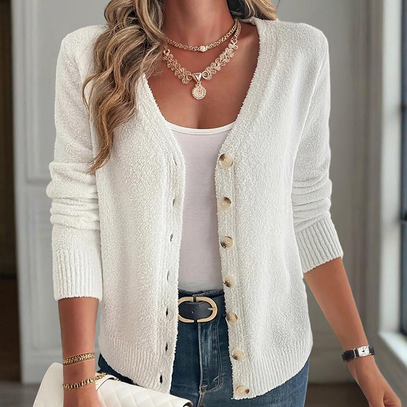 Women's V-Neck Button Front Long Sleeve Knit Cardigan For Spring & Fall Elegant For Casual Wear CJ US