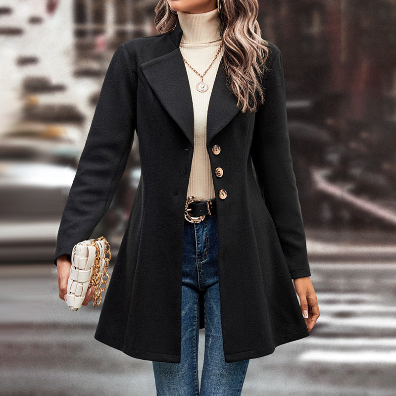 “Women’s Lapel Collar Single-Breasted Long Pea Coat Overcoat” CJ US