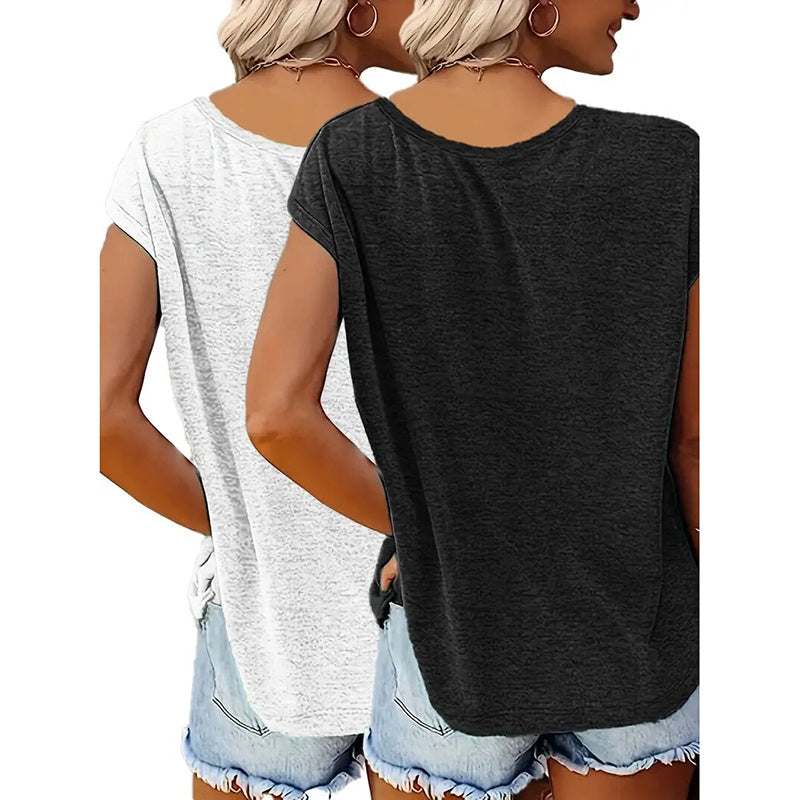 2-Pack Women's V-Neck Sleeveless Tank Tops – Loose Fit Casual Summer Beach Shirts FitiqueFit
