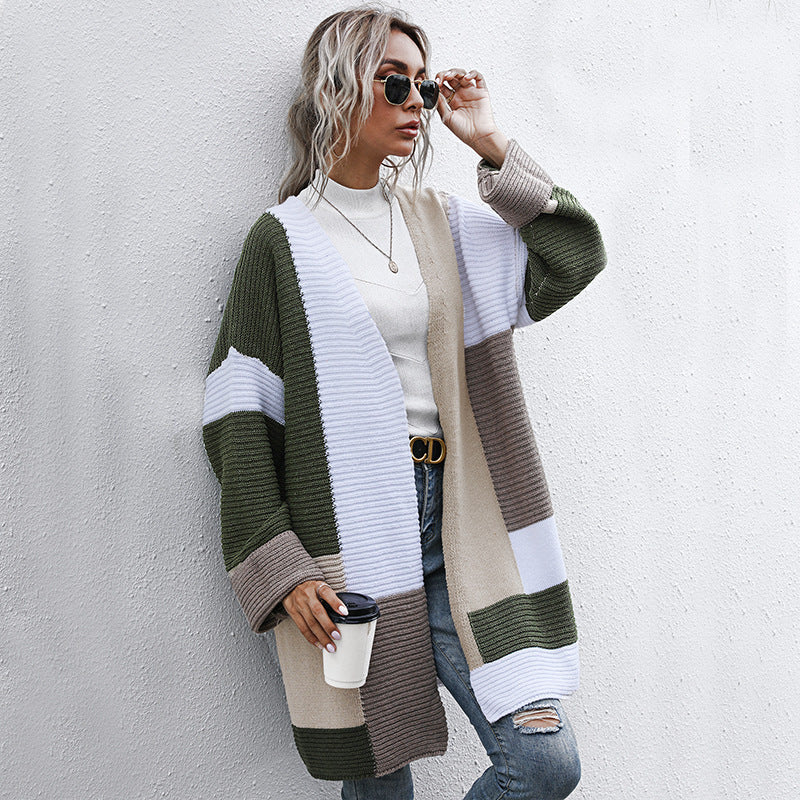 Women’s Color Matching Knit Cardigan – Lazy Style Oversized Sweater Diversi Fashion™
