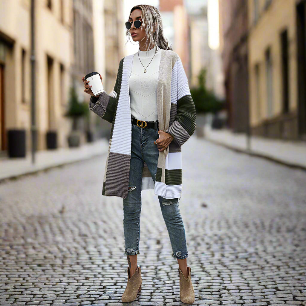 Women’s Color Matching Knit Cardigan – Lazy Style Oversized Sweater Diversi Fashion™