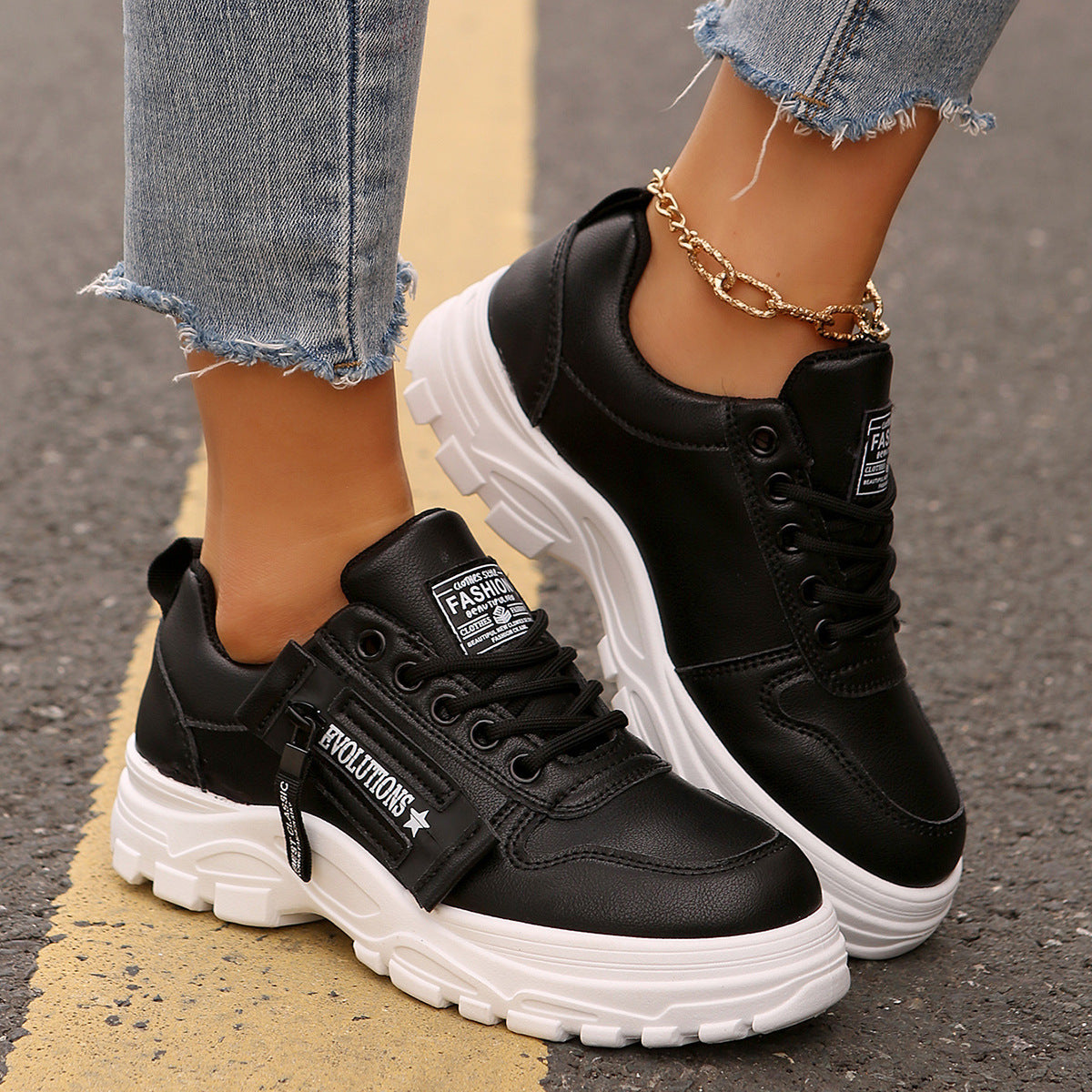 Women’s Lace‑Up Side‑Zipper Sports Sneakers CJ US
