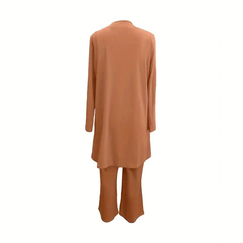 Women's Plus Size Casual 3-Piece Set Open Front Cardigan Sleeveless Vest Pants Solid Color Lounge Set CJ US