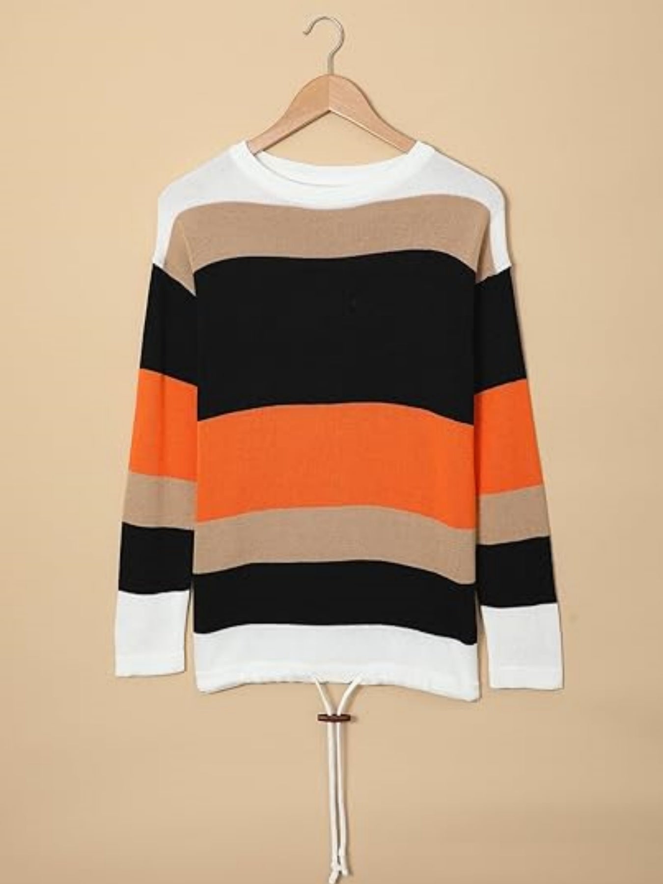 2025 Novel And Cute Style Round Neck Striped Women's Fashion Clothing Color Blocked Hoodie Autumn Sweater Women's Clothing CJ US