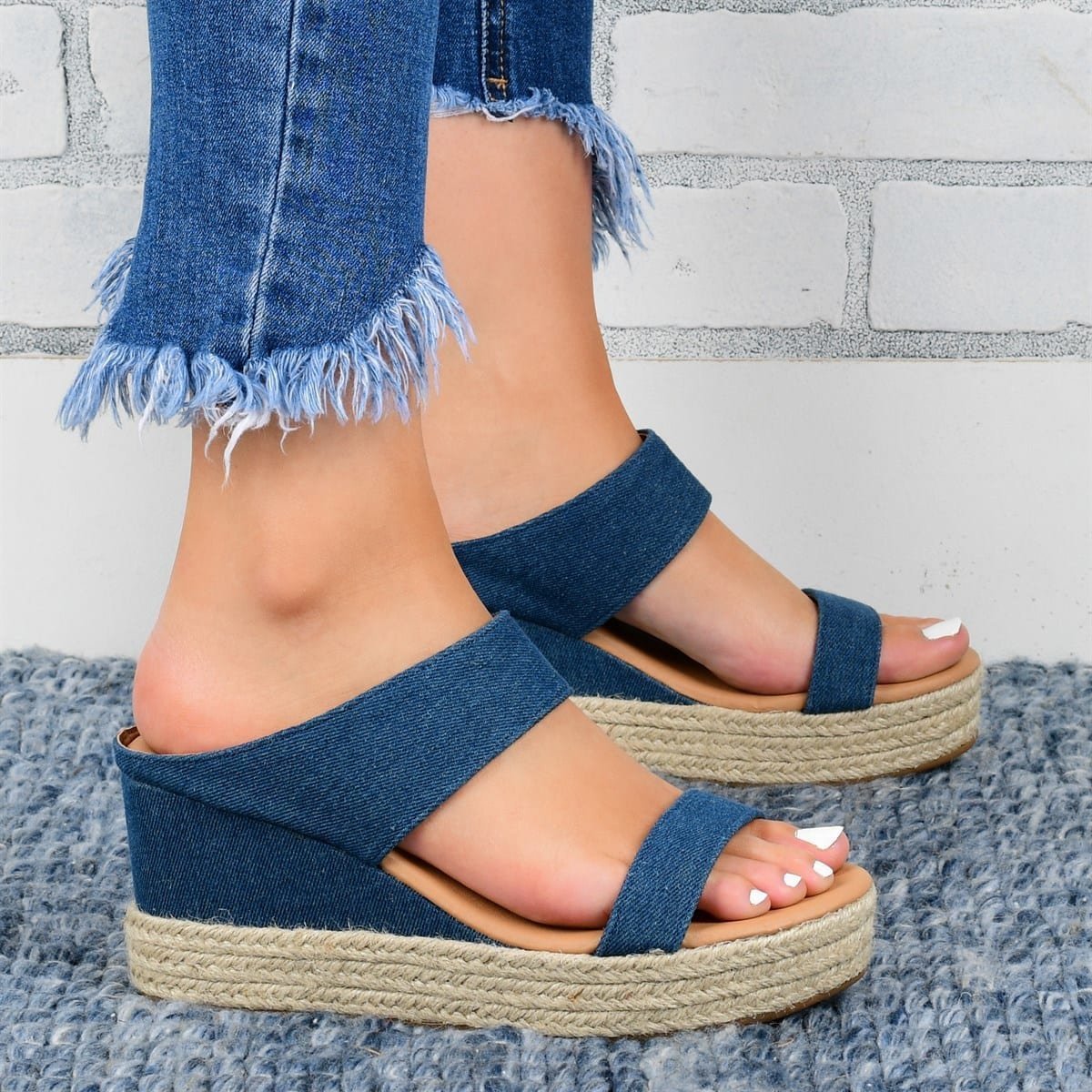 Wedge Heel Slippers Casual Sandals Hemp High Wedge Heel Shoes CJ US