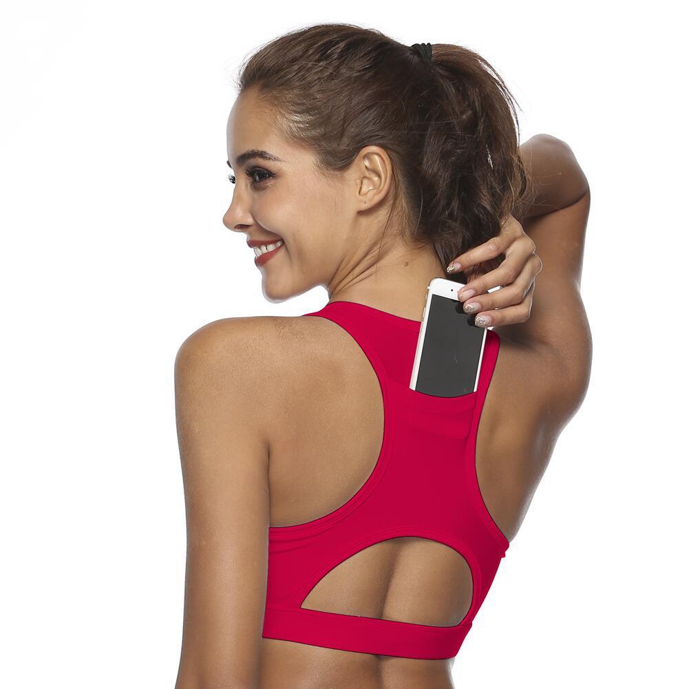 Women’s Pocket Sports Bra – Supportive Workout Bra with Phone Pocket CJ