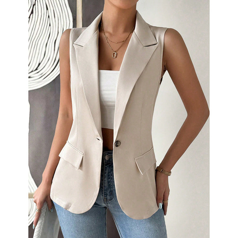 Women's Sleeveless Vest Blazer Casual Open Front Work Office Tops Jacket CJ