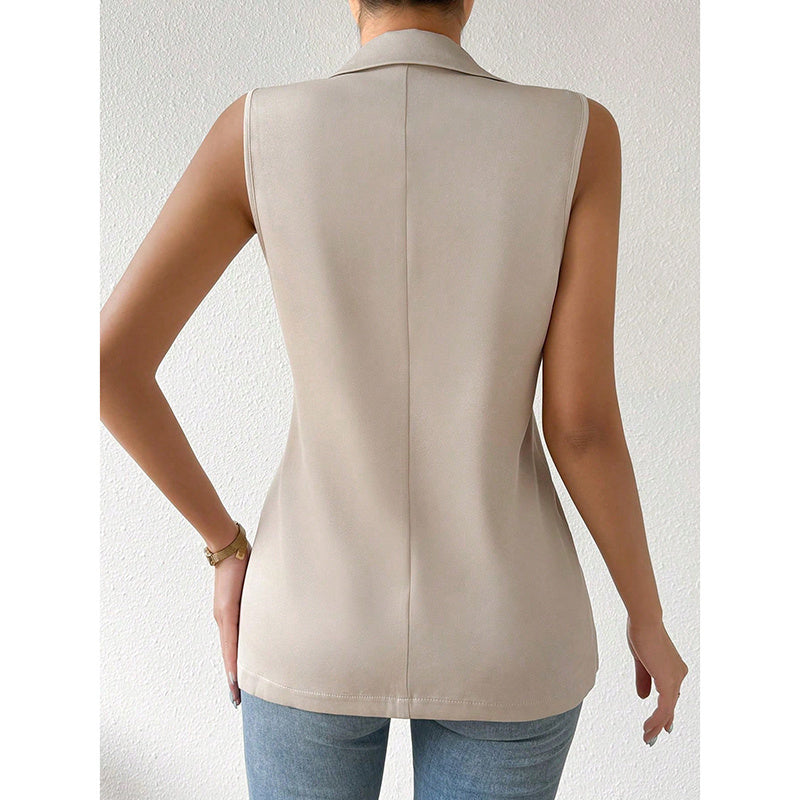 Women's Sleeveless Vest Blazer Casual Open Front Work Office Tops Jacket CJ