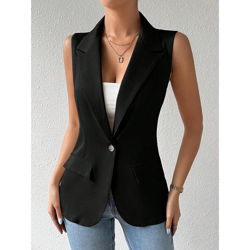 Women's Sleeveless Vest Blazer Casual Open Front Work Office Tops Jacket CJ