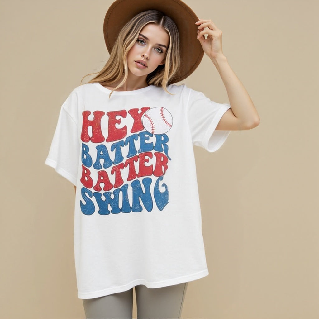 Baseball Mom Oversized Shirt – “Hey Batter Batter” Graphic Tee CJ US