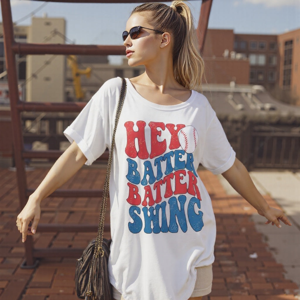 Baseball Mom Oversized Shirt – “Hey Batter Batter” Graphic Tee CJ US