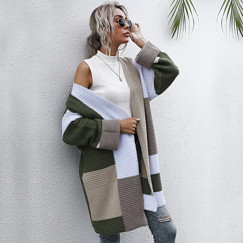 Women’s Color Matching Knit Cardigan – Lazy Style Oversized Sweater Diversi Fashion™