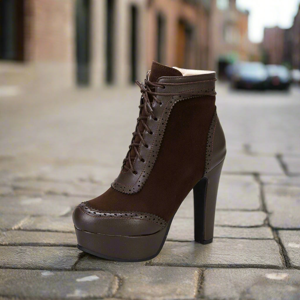 Women’s High Heel Martin Boots – Round Toe, Low-Cut Ultra Heel Fashion Booties CJ