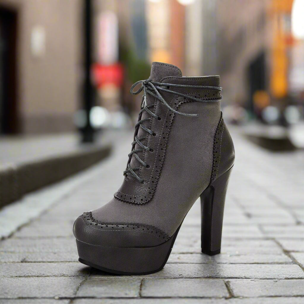 Women’s High Heel Martin Boots – Round Toe, Low-Cut Ultra Heel Fashion Booties CJ