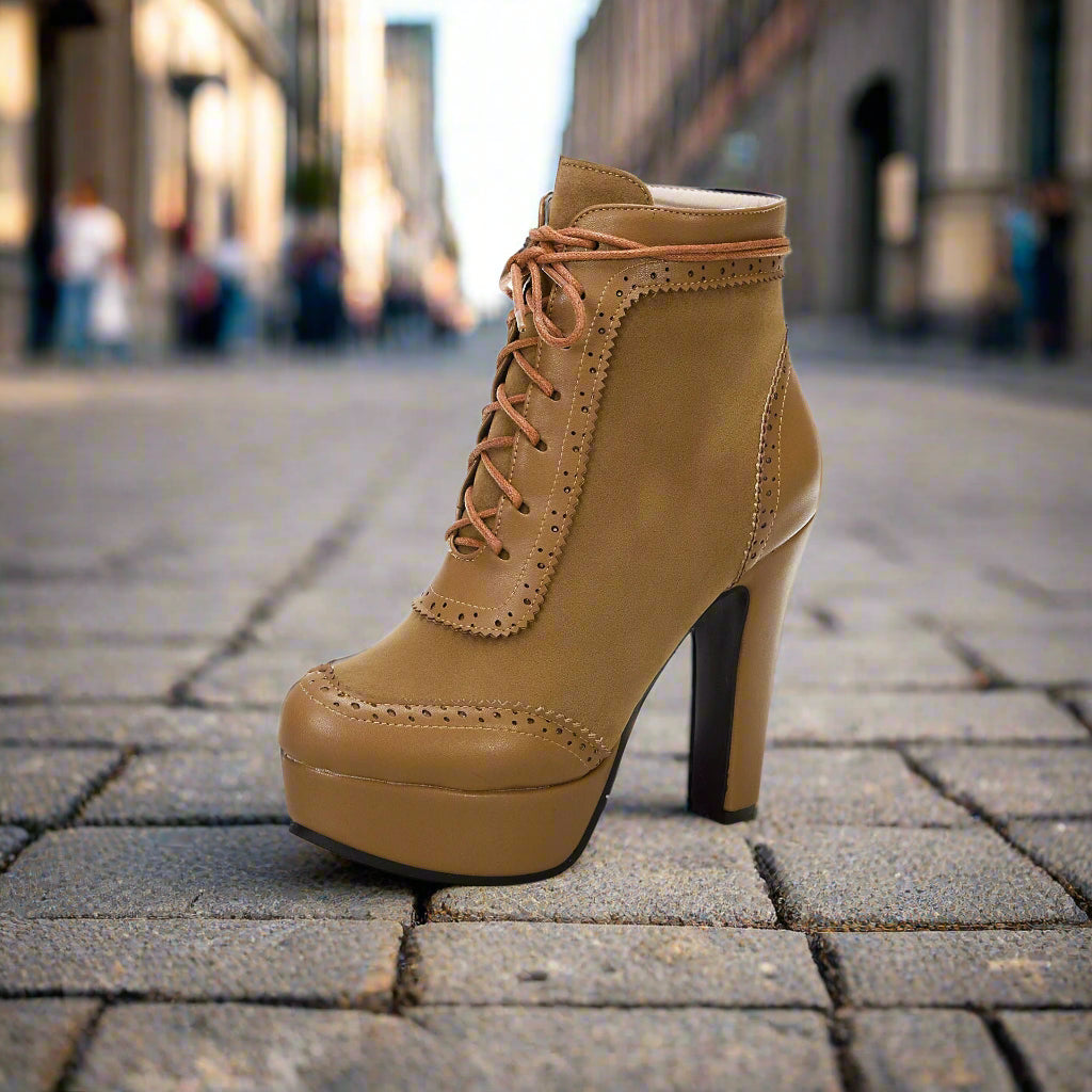 Women’s High Heel Martin Boots – Round Toe, Low-Cut Ultra Heel Fashion Booties CJ