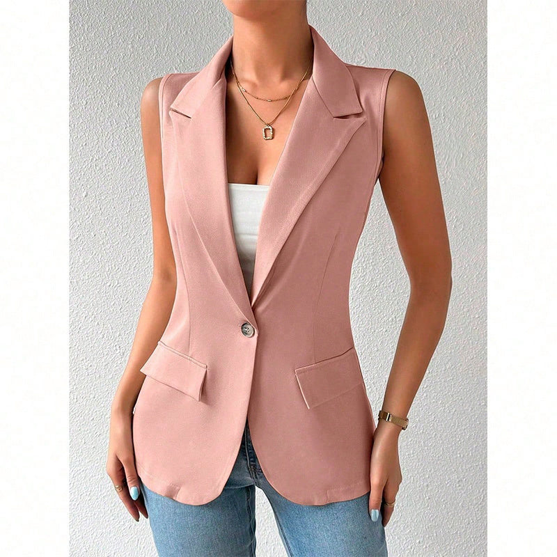 Women's Sleeveless Vest Blazer Casual Open Front Work Office Tops Jacket CJ