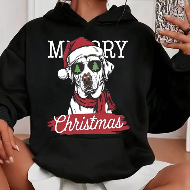 Women'S Casual Christmas Dog Print Hoodie With Kangaroo Pocket, Long Sleeve, Hooded Sweatshirt For All Seasons CJ US