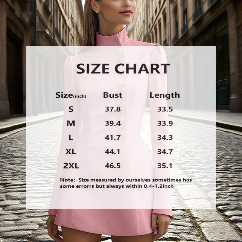 Women's Solid Color Stand Collar Single-Breasted Blazer Dress - Long Sleeve Slim Fit Formal Short Dress For Spring Summer CJ US