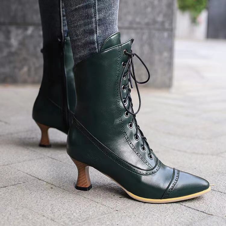 Large Size Women's British-style Martin Wine Glass High Heel Boots Women's Motorcycle Diversi Fashion™