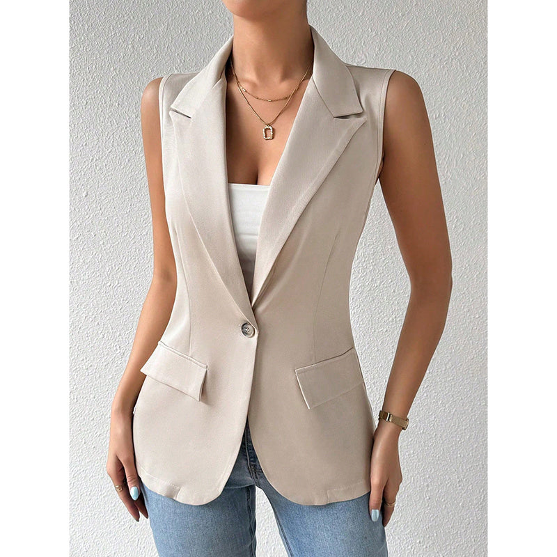 Women's Sleeveless Vest Blazer Casual Open Front Work Office Tops Jacket CJ