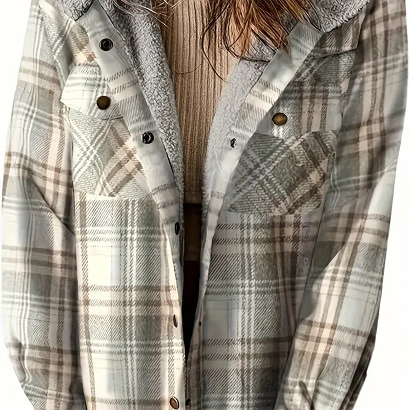 Women's Plaid Button-Up Long Sleeve Jacket CJ US