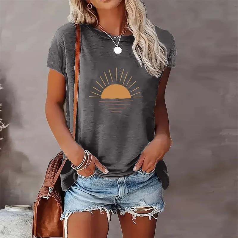 Sunrise Print Round Neck T-Shirt CJ US
