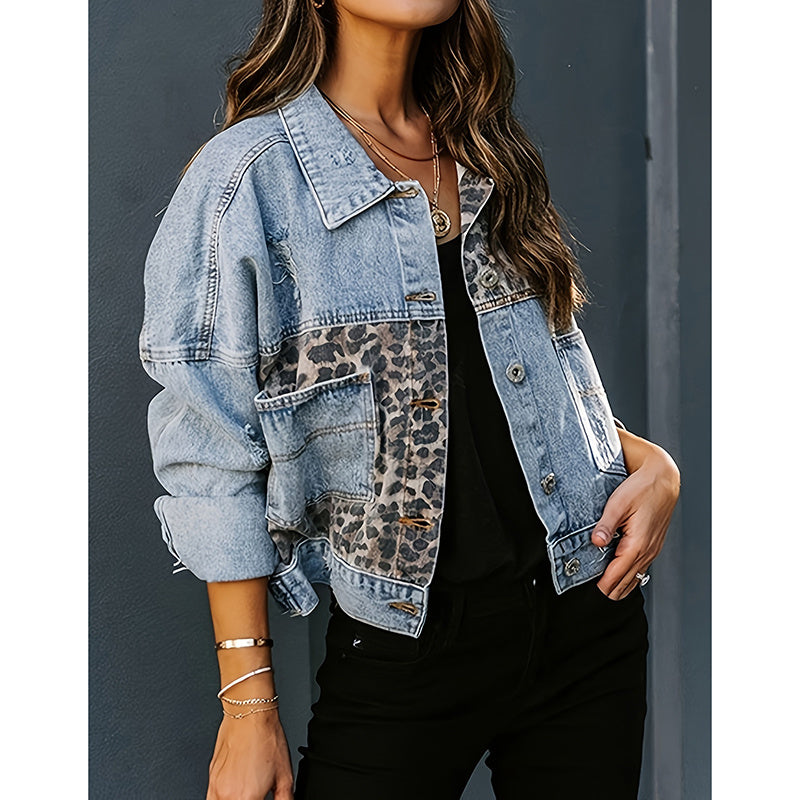 Women's Cropped Distressed Denim Jacket Ripped Button Down Jean Jacket Long Sleeve Casual Streetwear Coat CJ US