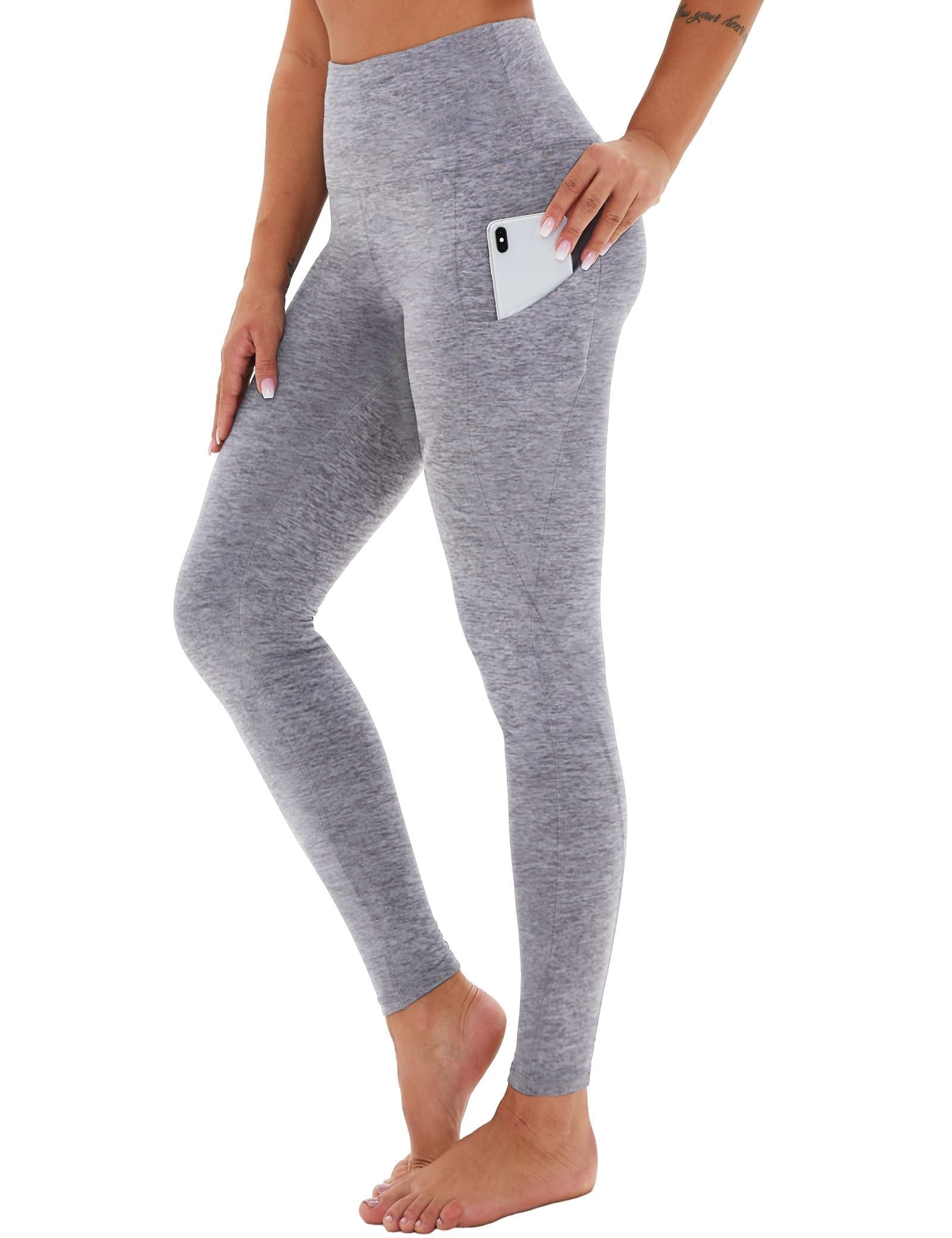 Cropped High-Rise Yoga Pants – Diagonal Pockets & Variegated Print CJ US