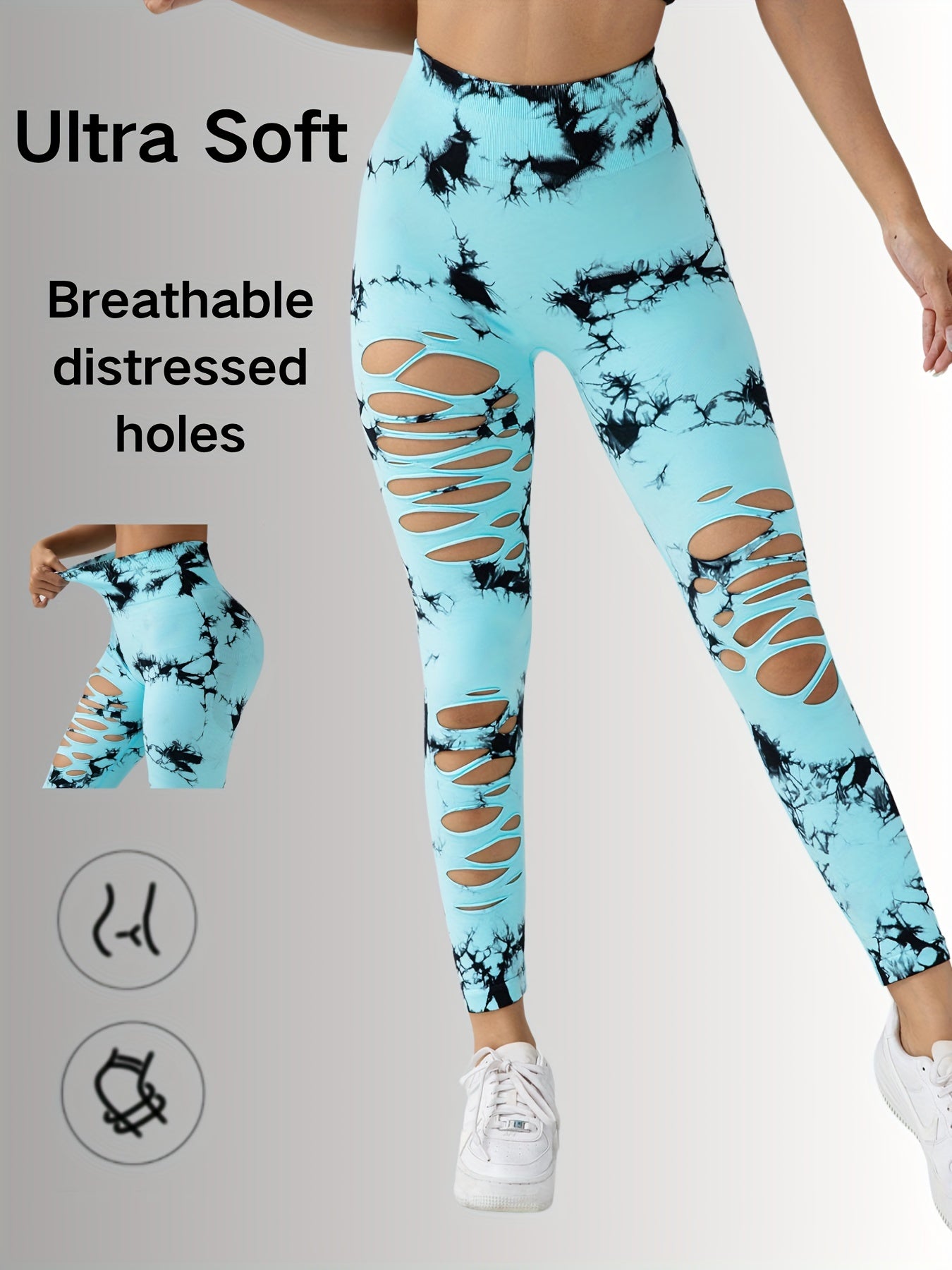 New Style Women's High-Waisted Yoga Leggings With Hollow-Out & Tie-Dye Design CJ US