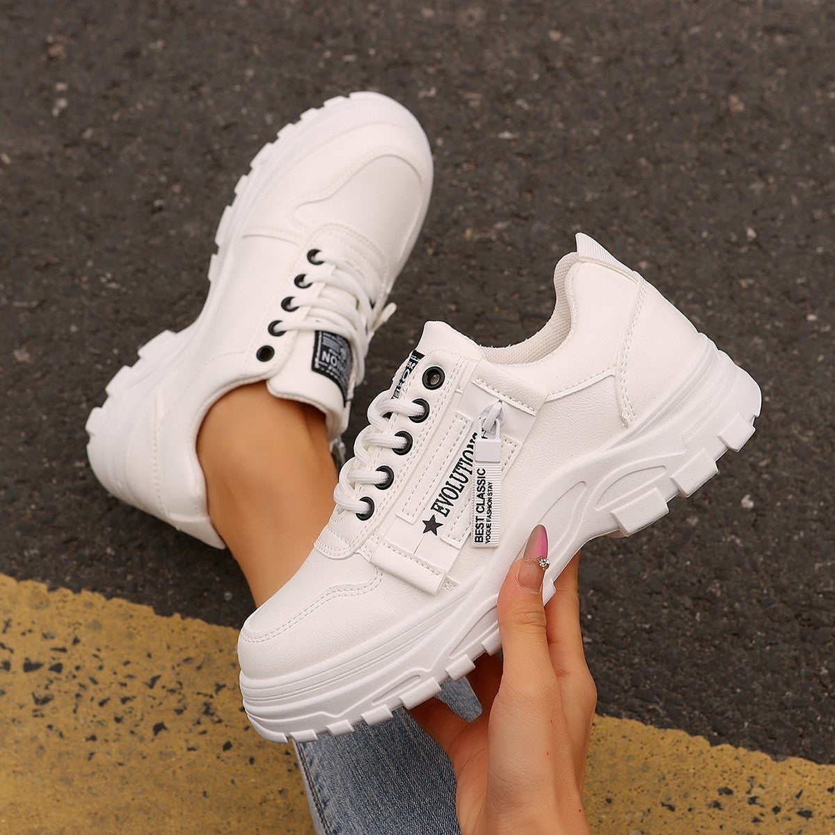 Women’s Lace‑Up Side‑Zipper Sports Sneakers CJ US