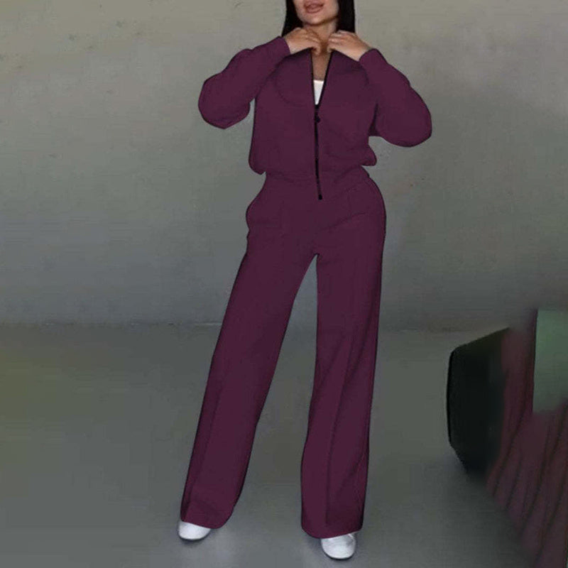 “2-Piece Zip-Up Sweatsuit Set with Wide-Leg Sweatpants” CJ US