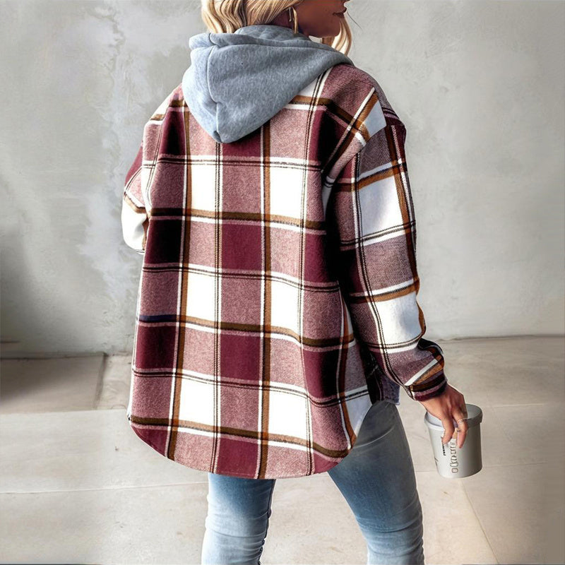 Plaid Drawstring Hoodie Shirt CJ US