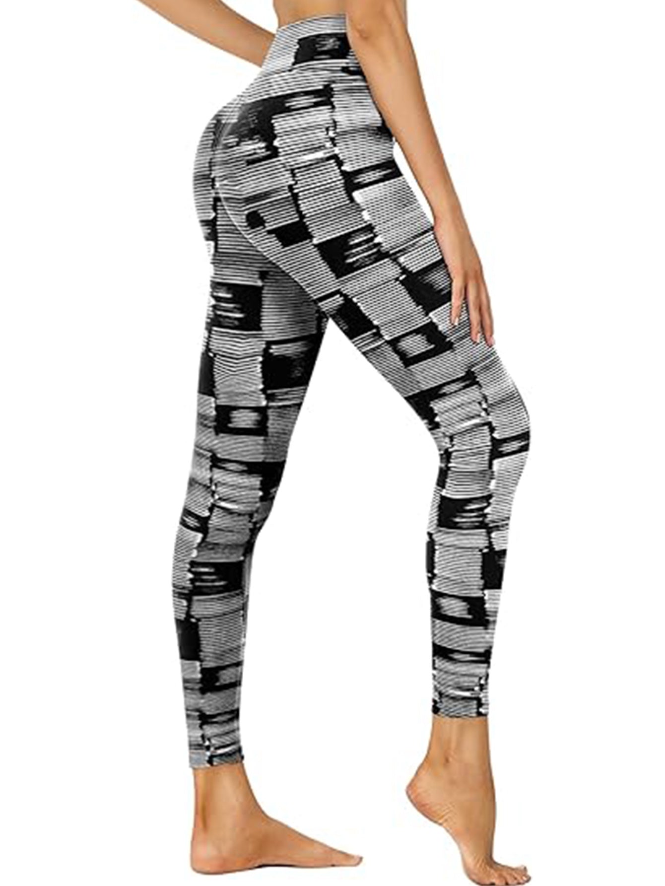 Cropped High-Waisted Leggings – Black & White Barcode Print CJ US