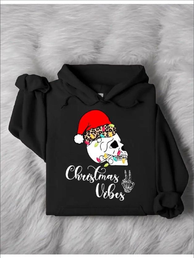 Skeleton Christmas Vibes Hoodie – Funny Santa Claus Holiday Sweatshirt CJ US