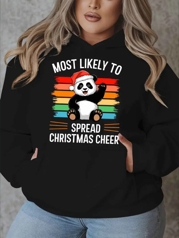 Plus Size Christmas Panda Hoodie – Women’s Festive Pullover Sweatshirt CJ US