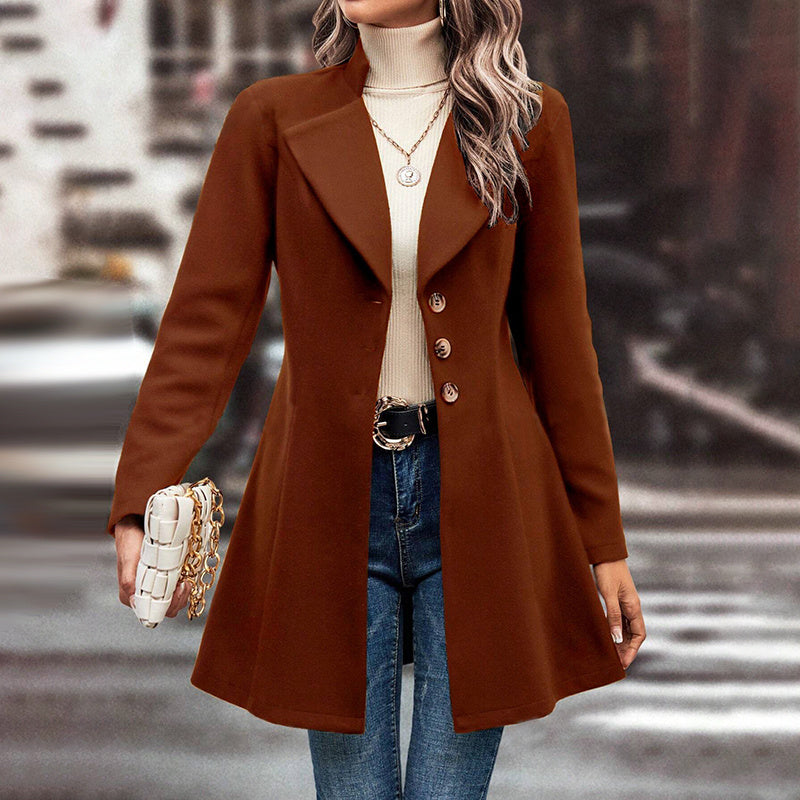 “Women’s Lapel Collar Single-Breasted Long Pea Coat Overcoat” CJ US