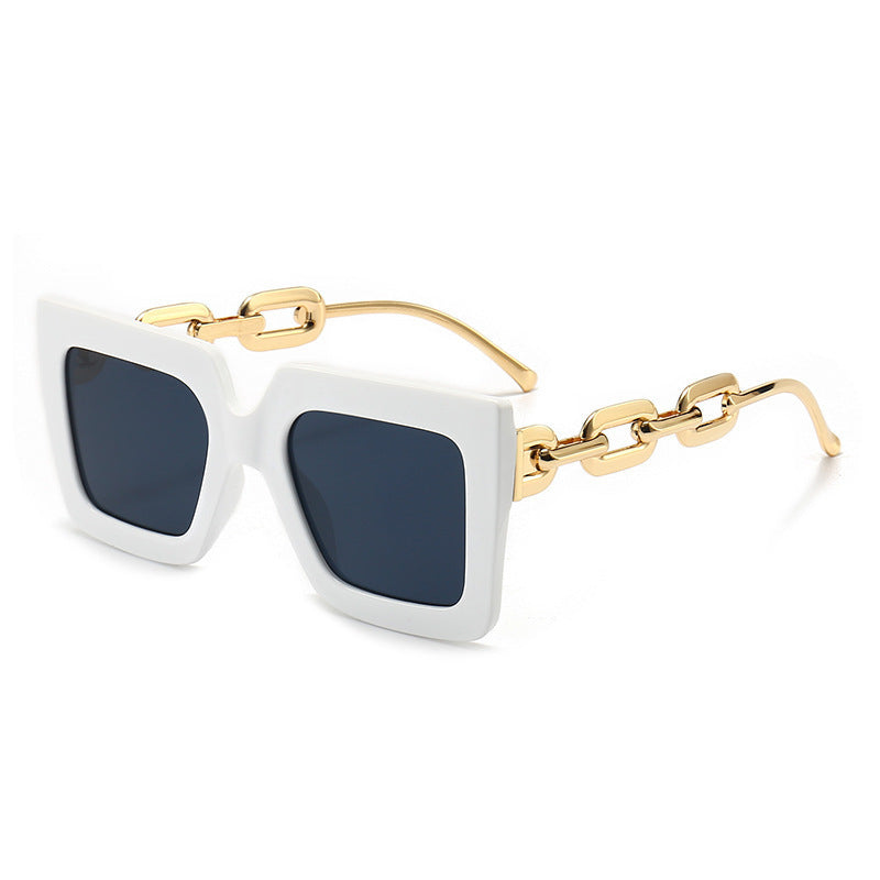 Square Chain Sunglasses for Women – Retro Large Frame Fashion Shades CJ