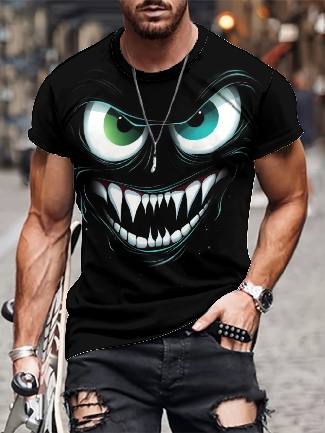 3D Evil Smile T-Shirt for Men – Streetwear Graphic Short Sleeve Tee CJ US