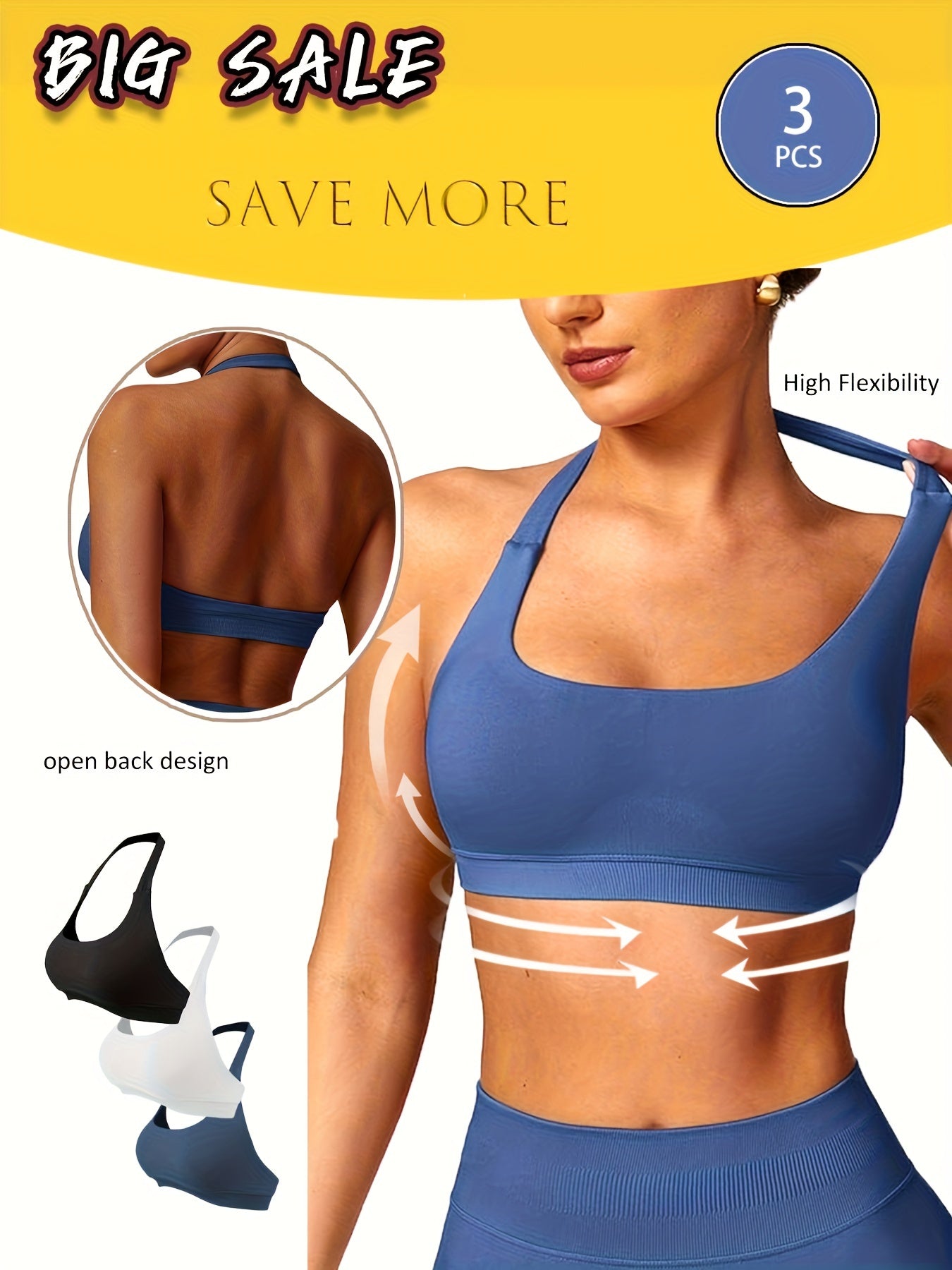 3-Pack Breathable Seamless Yoga Bras for Women CJ US