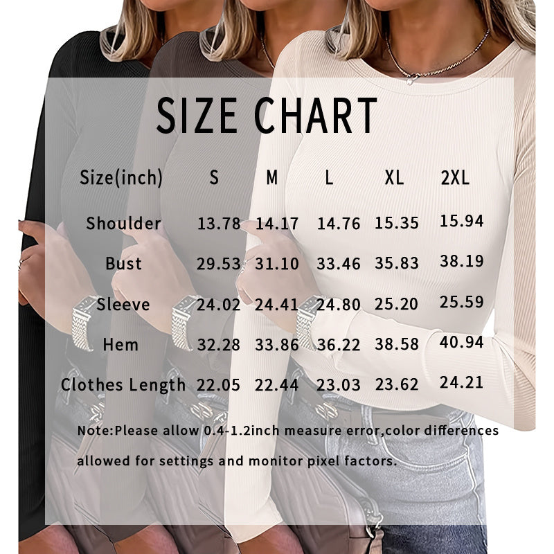 3 Pack Women's Long Sleeve Shirts, Crew Neck Ribbed Tops Slim Fit Casual Knit Tees Stretch Basic T Shirts CJ US
