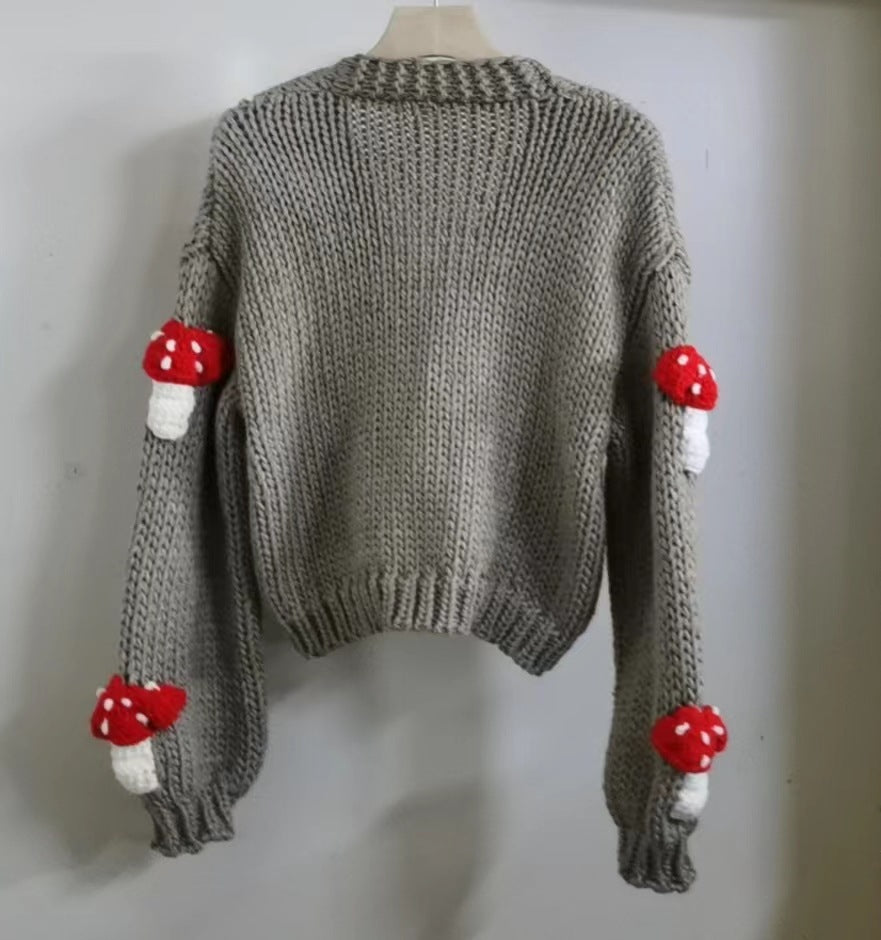 Loose Sweet Tridimensional Mushroom Crochet Short Sweater Cardigan CJ