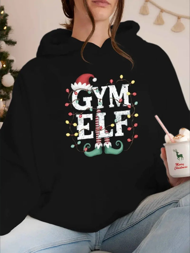 Women’s Christmas Gym Elf Hoodie – Funny Holiday Pullover Sweatshirt CJ US