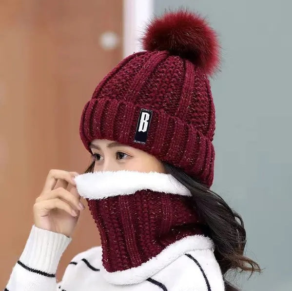 Winter Beanie Hat Scarf Set Women Warm Knitting Skull Cap CJ US