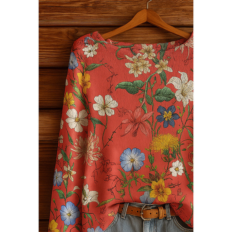 Women's Fall Wildflower Print Long Sleeve T-Shirt, Boho Cottagecore Floral Pullover Top, Casual Autumn Graphic Blouse CJ US