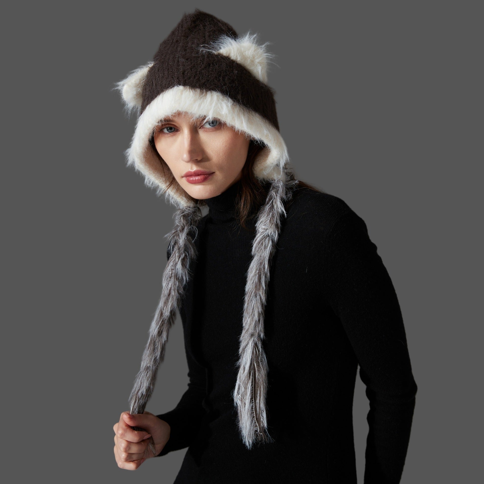 Cat Ears Mink Wool Ear Protection Color Matching Woven Hat Knitted Hat CJ