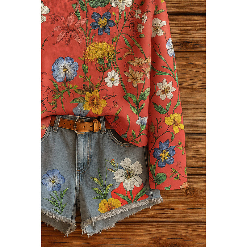 Women's Fall Wildflower Print Long Sleeve T-Shirt, Boho Cottagecore Floral Pullover Top, Casual Autumn Graphic Blouse CJ US