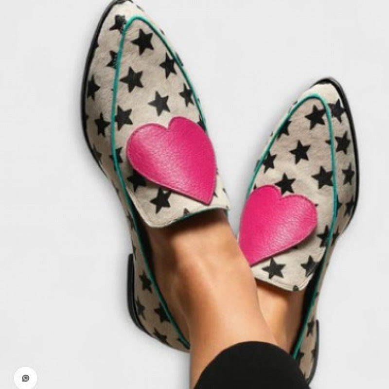Spring And Autumn Leisure Low Heel Pointed-toe Plus Size Heart-shaped Five-pointed Star Women's Shoes CJ