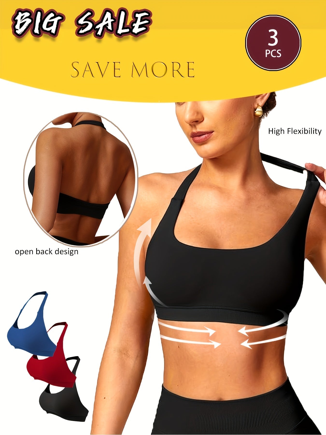3-Pack Breathable Seamless Yoga Bras for Women CJ US